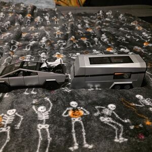 Cyber Truck, With Camper Silver Futuristic Toy Truck and Trailer Set